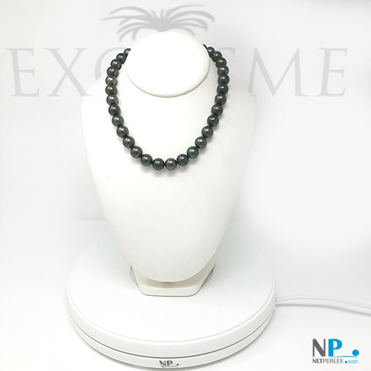 Collier de perles de Tahiti de 10,9 à 11,87 mm, qualite AA/AA+, spheriques, lustre instense